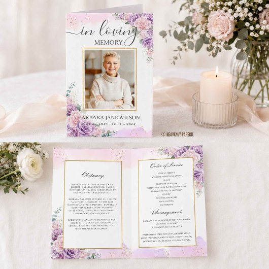 Programme Mémorial Funéraire Photo Floral de Lilas Violet Él