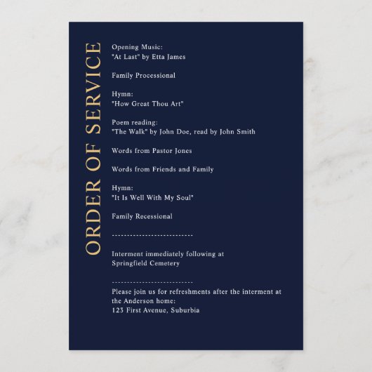 Programme Mémorial moderne / Funérailles / Célébration de la (Dos)