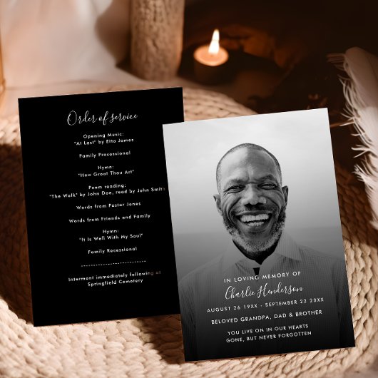 Programme Mémorial photo de l'Ordre du service noir et blanc