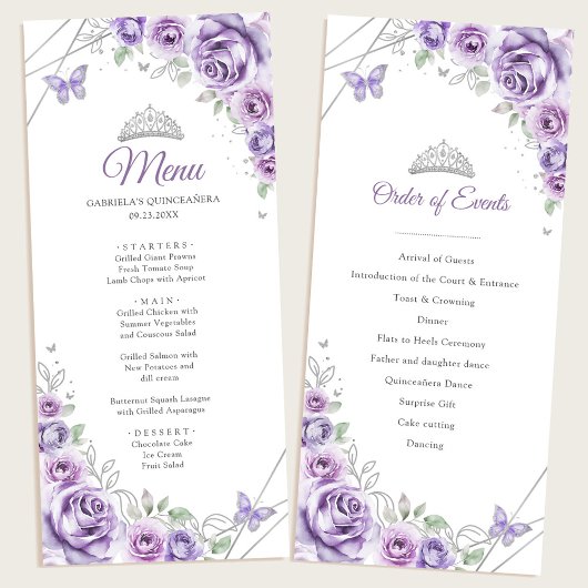 Programme Menu Fleuriste Quinceanera Violet Lilas