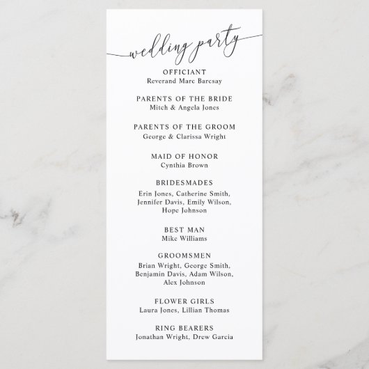 Programme minimal de cérémonie des Mariages (Dos)