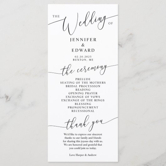 Programme minimal de cérémonie des Mariages (Devant)