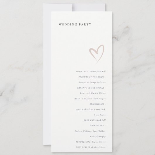 Programme Minimal de Mariage Coeur Rose Bleu Simpl (Dos)