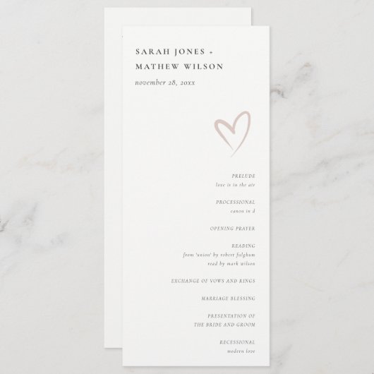 Programme Minimal de Mariage Coeur Rose Bleu Simpl (Devant / Derrière)