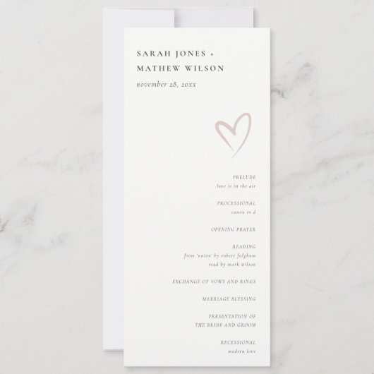 Programme Minimal de Mariage Coeur Rose Bleu Simpl (Devant)
