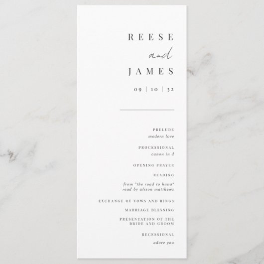 Programme minimal de mariage de script moderne (Devant)