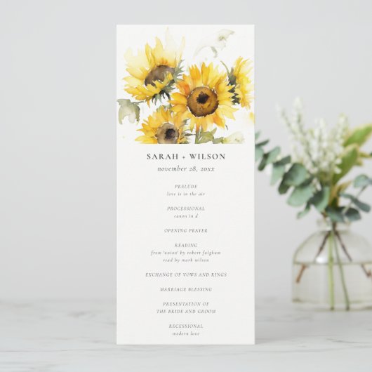 Programme minimal de mariage rustique de tournesol (Debout devant)