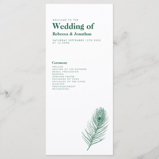 Programme minimal de mariage vert émeraude (Devant)