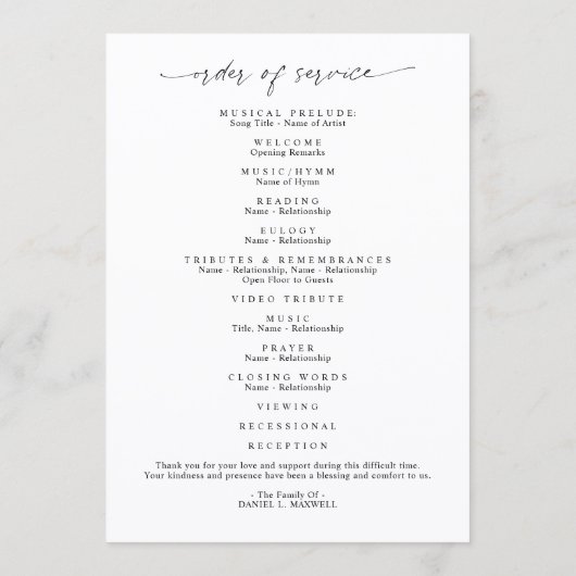 Programme Minimal Funeral Memorial Photo Celebration of Life (Dos)