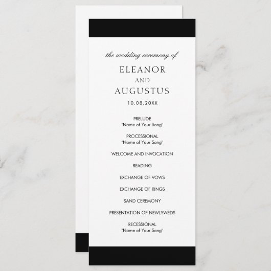 Programme Minimal noir blanc classique élégant Mariage moder (Devant / Derrière)