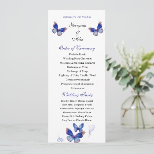 Programme Minimalist Blue Editable Photo Wedding Program (Debout devant)