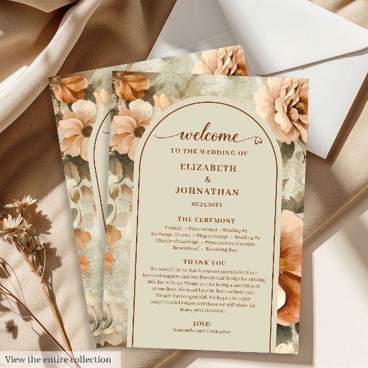 Programme Minimalist Boho Copper Ivory Sage Floral Wedding 