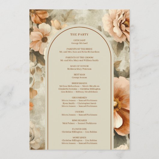 Programme Minimalist Boho Copper Ivory Sage Floral Wedding (Dos)