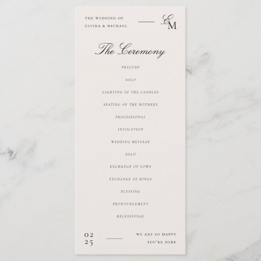 Programme Minimalist Ivory Editorial Wedding (Devant)
