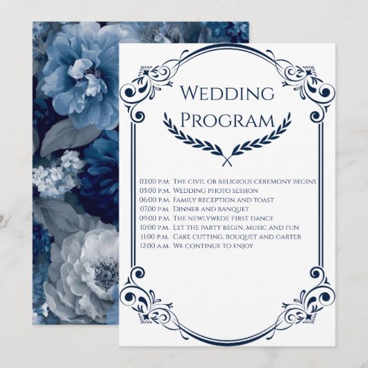Programme Minimalist Navy Blue and White Wedding Program (Devant / Derrière)