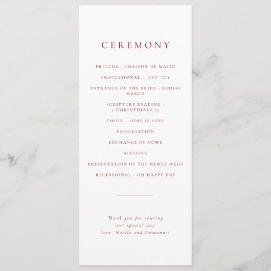 Programme Minimalist Red Christmas Bells Winter Wedding (Dos)