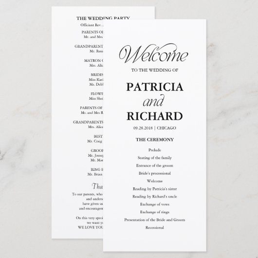 Programme Minimalist Wedding Order of Service Program (Devant / Derrière)