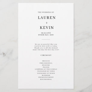 Programme minimaliste de cérémonie de Mariage simp
