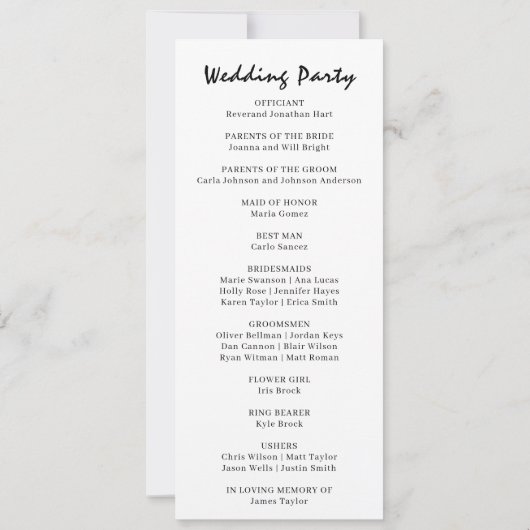 Programme minimaliste de cérémonie Mariage modifia (Dos)