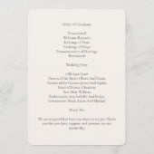 Programme Minimaliste de Mariage Crème (Dos)