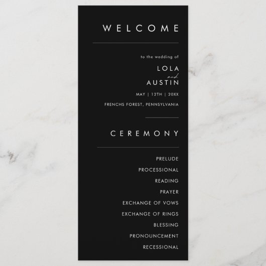 Programme Minimaliste moderne | Black Wedding Program (Devant)
