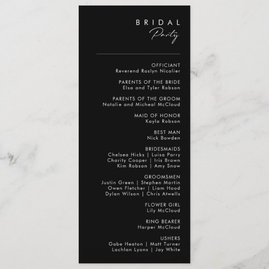 Programme Minimaliste moderne | Black Wedding Program (Dos)