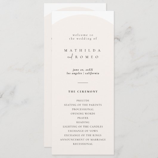 Programme minimaliste moderne de mariage d'arc (Devant / Derrière)