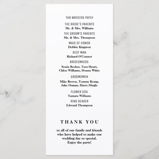 Programme Minimaliste - noir et blanc - Mariage (Dos)