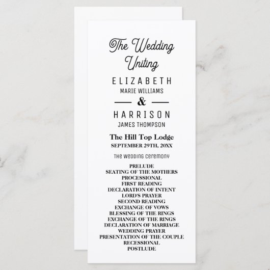 Programme Minimaliste - noir et blanc - Mariage (Devant / Derrière)