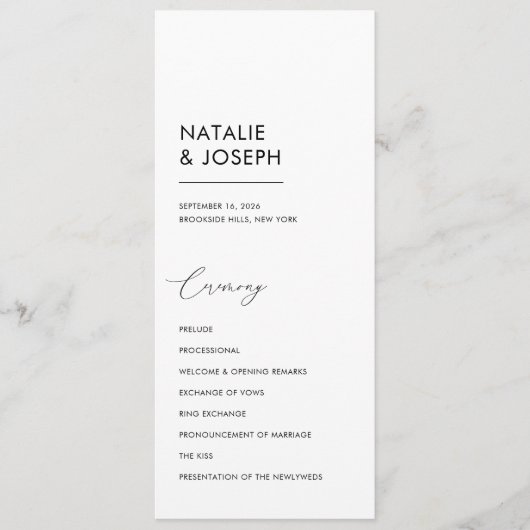 Programme Minimaliste noir et blanc Simple Mariage catholiqu (Devant)