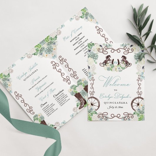 Programme Mint Green Western Charro Quinceañera