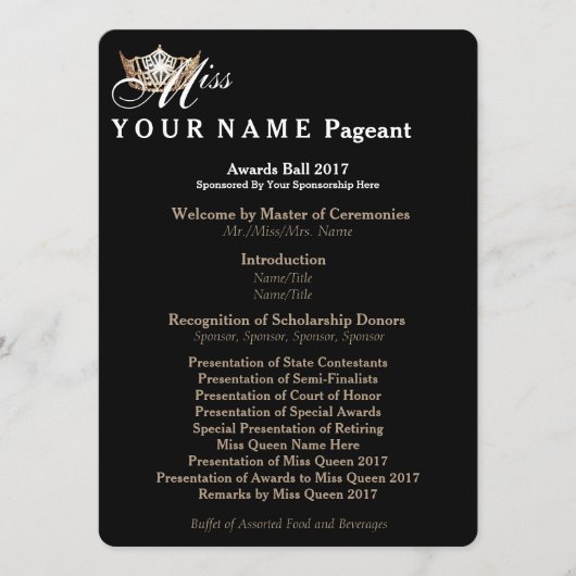 Programme Miss America Gold Crown Awards Ball Program Card (Devant)