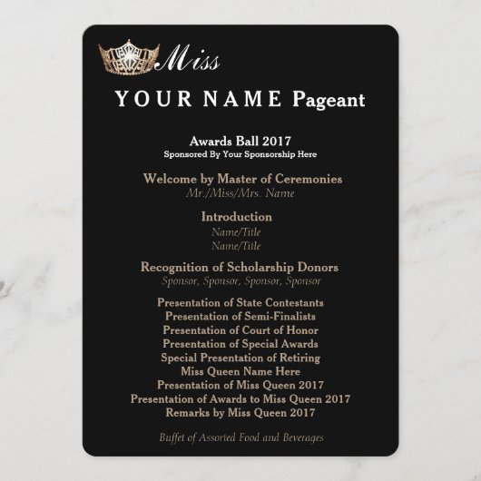 Programme Miss America Gold Crown Awards Ball Program Card (Devant)