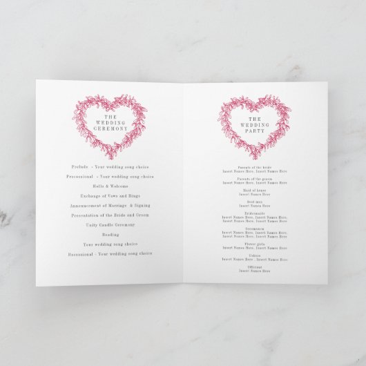 Programme Mistletoe coeur couronne rouge blanc mariage (Intérieur)