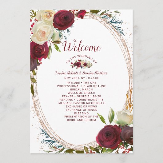 Programme Mistletoe Manor Rose Gold Oval Mariage cérémonie (Devant)
