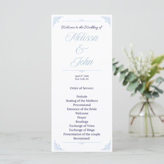 Programme Modern Blue Wedding Program French Country (Debout devant)