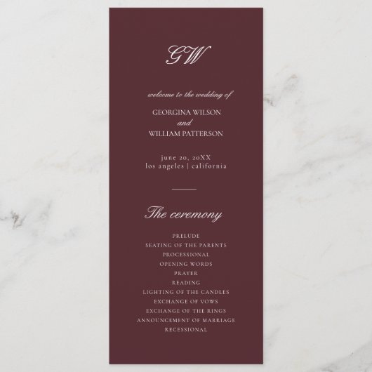 Programme Modern Burgundy Wedding Program (Devant)