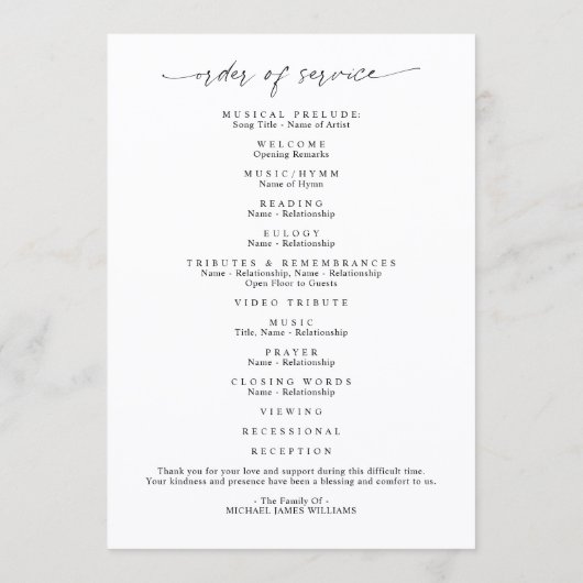 Programme Modern Celebration of Life Photo Memorial Funeral (Dos)