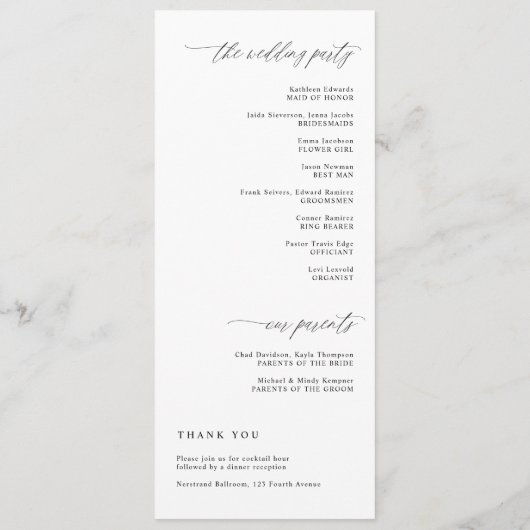Programme Modern Ceremony Script Calligraphy Elegant Wedding (Dos)