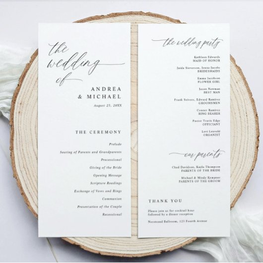 Programme Modern Ceremony Script Calligraphy Elegant Wedding