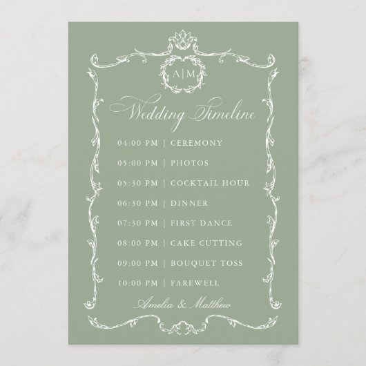 Programme Modern Classic French Sage Green Wedding Timeline (Devant)