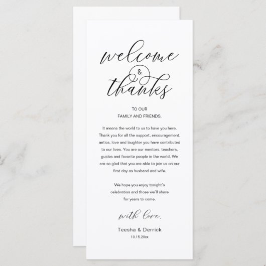Programme Modern Classy Wedding Reception Thank You Card (Devant / Derrière)
