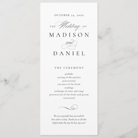 Programme Modern Elegant Script Wedding (Devant)