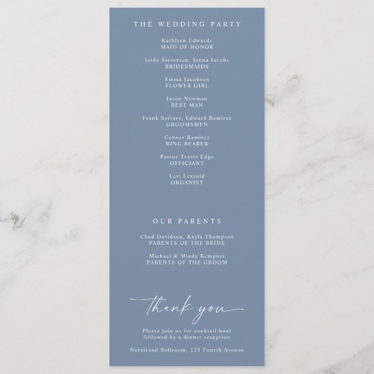 Programme Modern Handwriting Dusty Blue Wedding Programs (Dos)