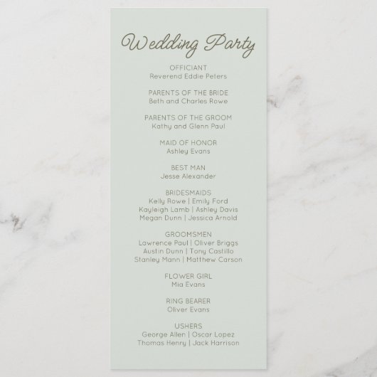 Programme Modern Minimal Minimalist Green Wedding (Dos)