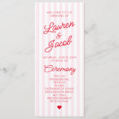 Programme Modern Minimal Minimalist Red Pink Stripes Wedding (Devant)