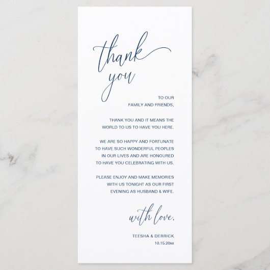 Programme Modern Minimalist Wedding Reception Thank You Card (Devant)