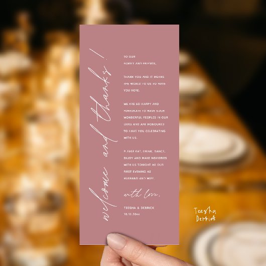Programme Modern Minimalist Wedding Reception Thank You Card