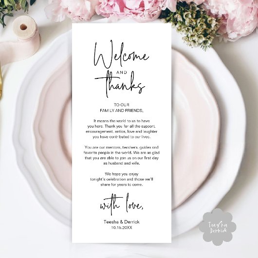Programme Modern Minimalist Wedding Reception Thank You Card