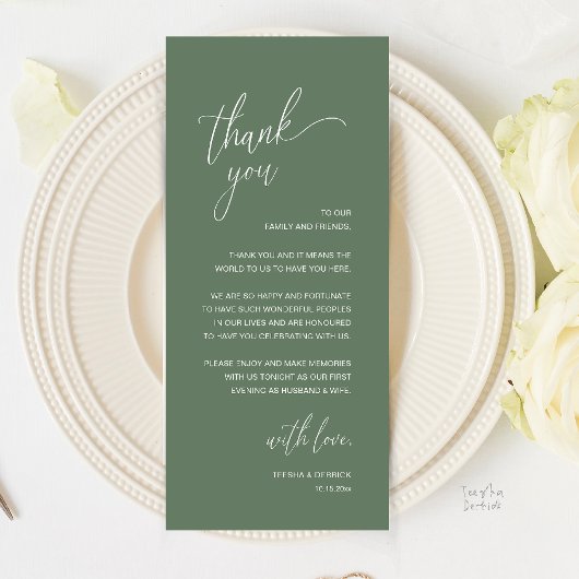 Programme Modern Minimalist Wedding Reception Thank You Card